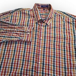 Alan Flusser Multi-Colored Plaid Check Striped Button Down‎ Shirt XXL